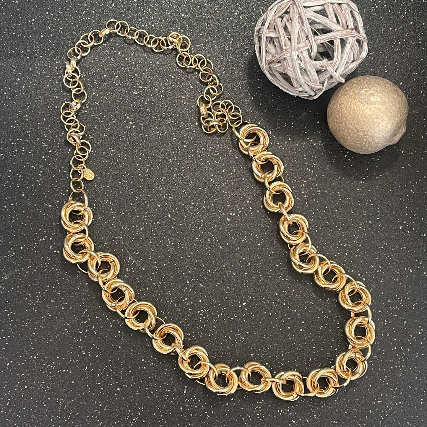 Double Hoop Chain Long Necklace Gold