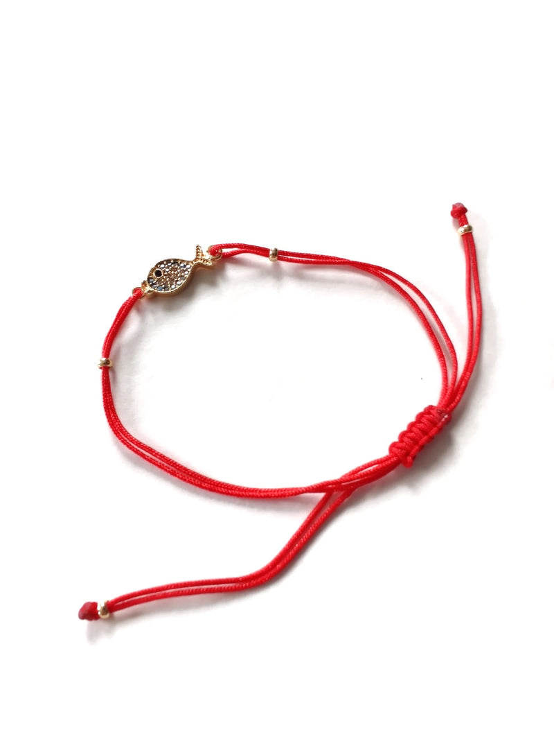 Fish Zirconia Red Rope Bracalet