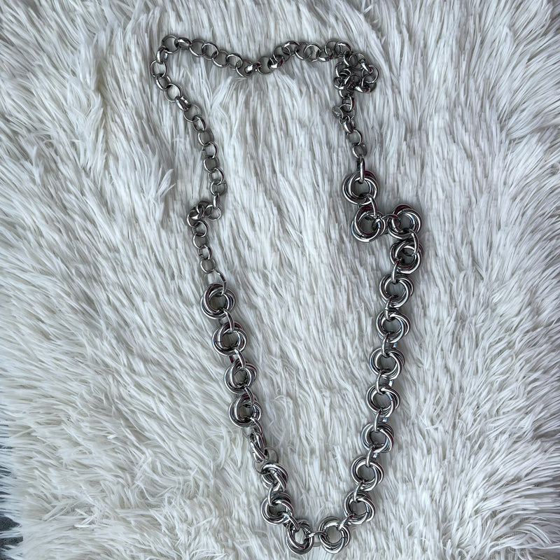 Double Hoop Chain Long Necklace Silver