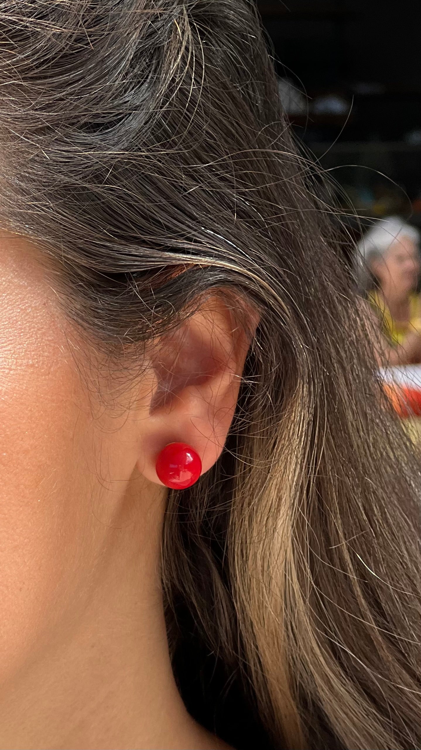 Silver Red Ball Earring