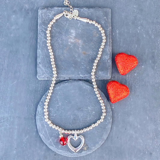 Heart Red Stone Silver Necklace