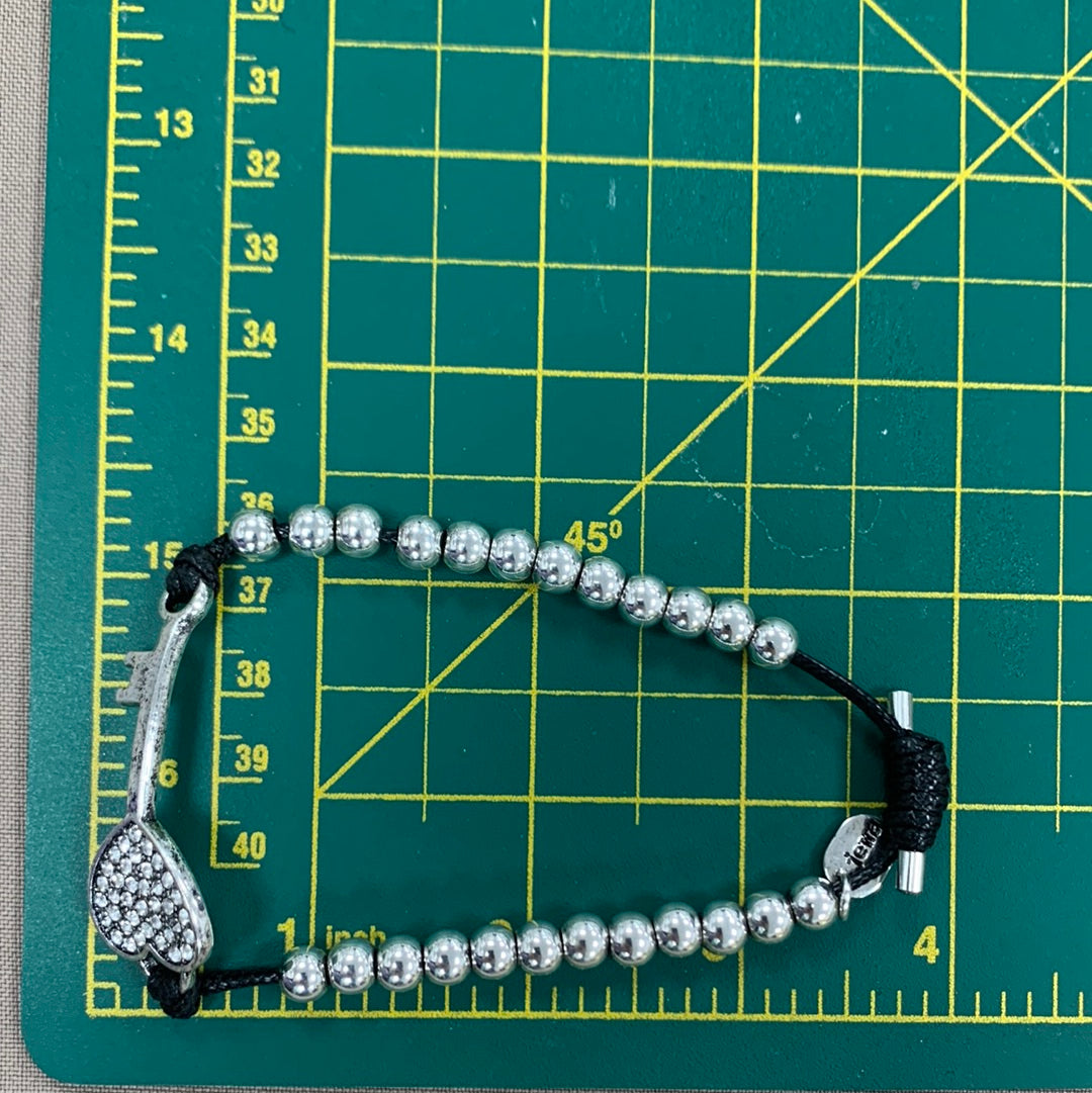 Crystal Heart Key Silver Bracelet