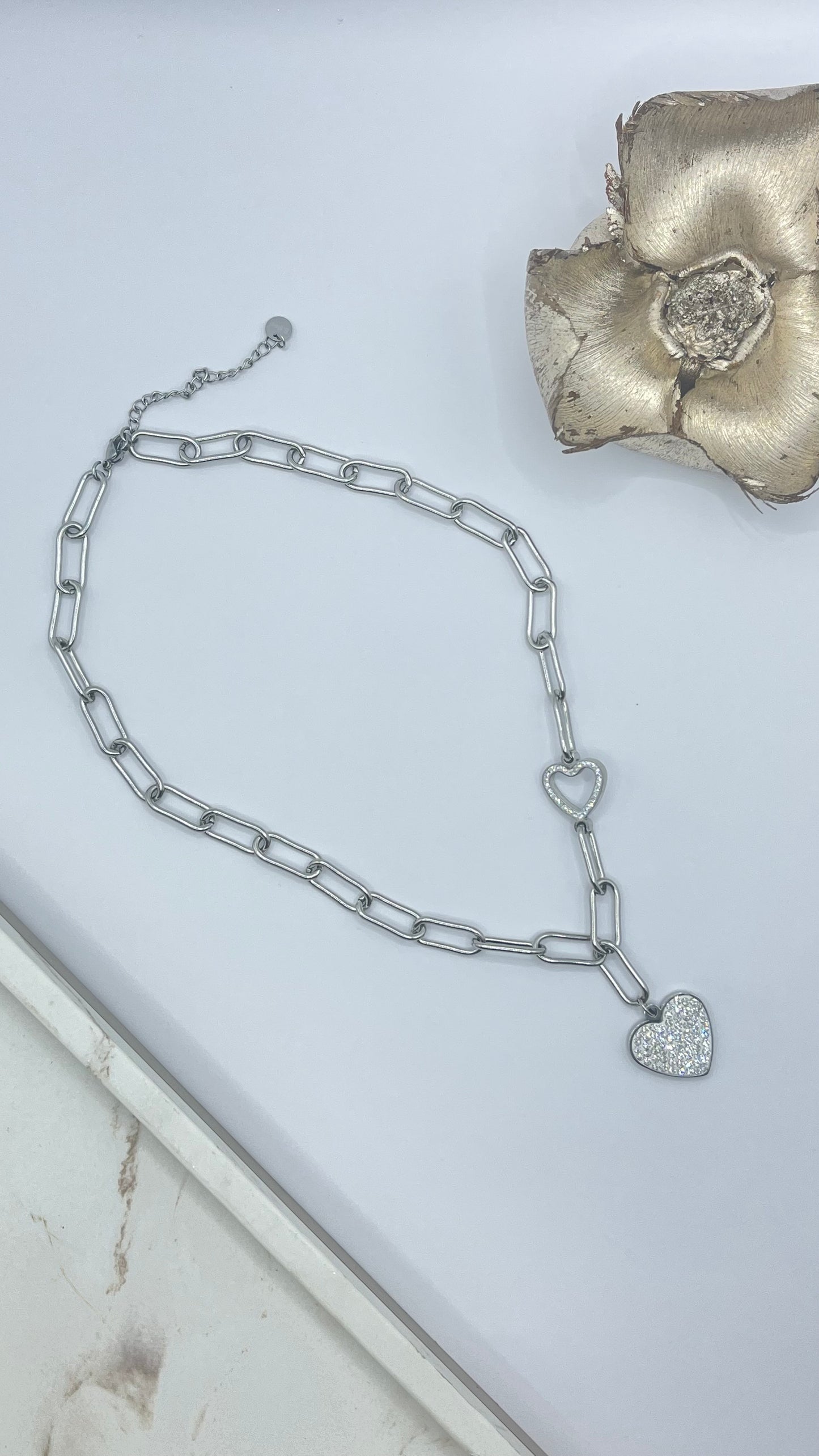 Crystal Heart Charm Silver Necklace