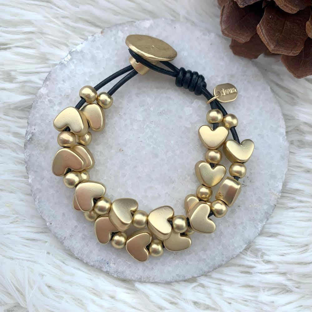 Heart With Balls 2 Line Gold Bracelet