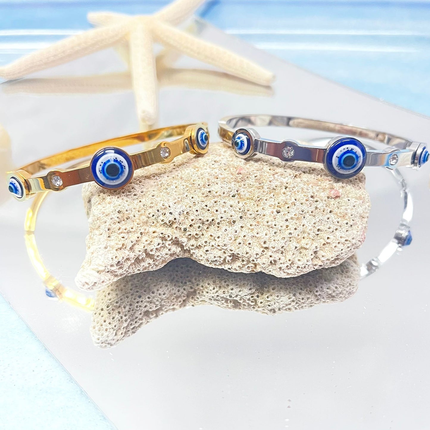 Evil Eye Thin Silver Bangle