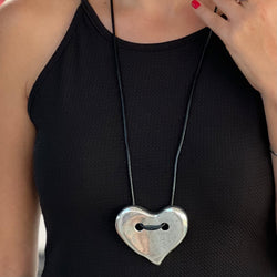 Heart Button Silver Necklace