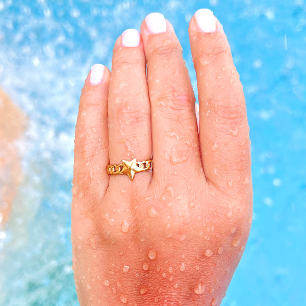 Star Chain Pattern Gold Ring