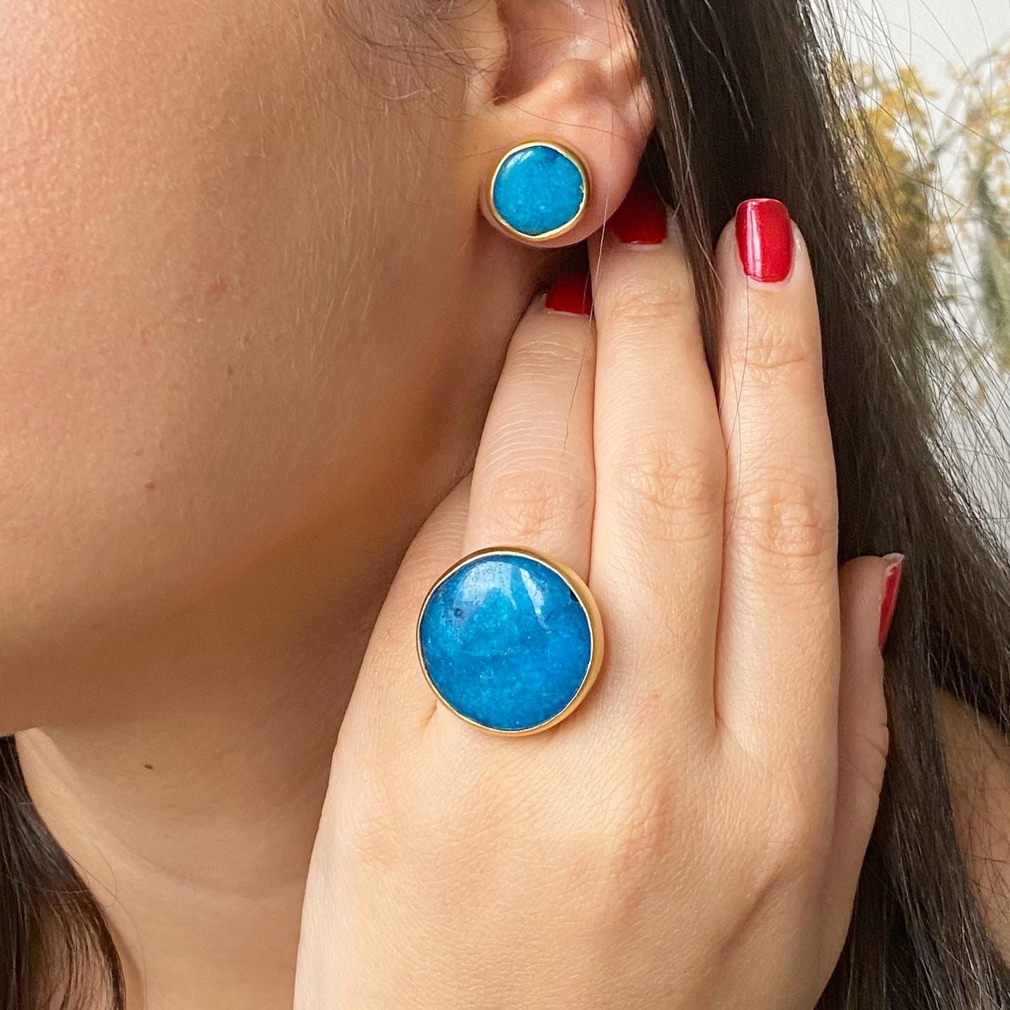 Blue Round Candy Stone 2 Pcs Set